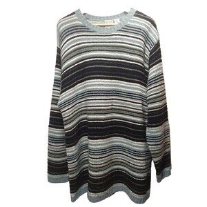 Field Gear FG  Knit Sweater Womens  1X Wool Blend Strip Sweater Blue Black